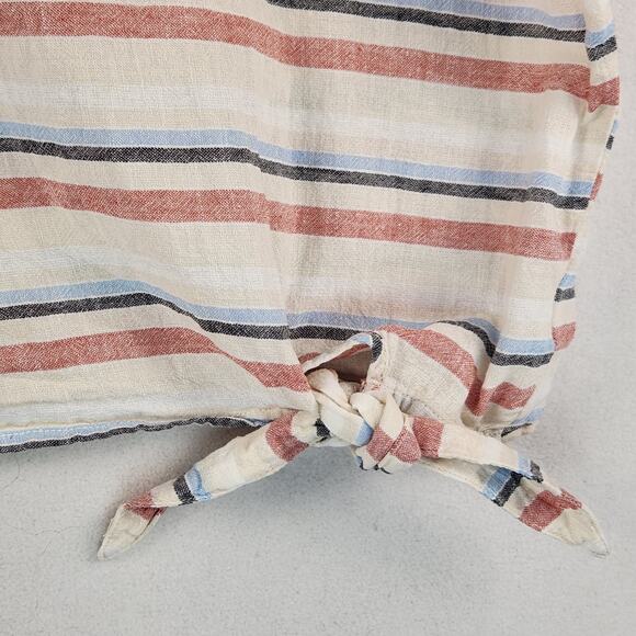Beach Lunch Lounge Collection Top Women S/P Cream Multi Striped Tie Linen Cotton - Picture 4 of 12